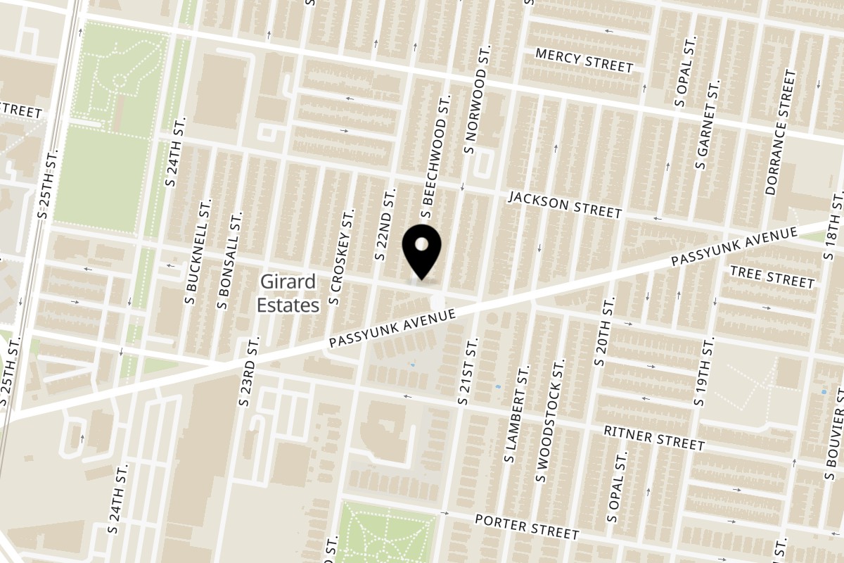 Map showing the location of Wolf Street Pizza & Pasta House on 2135 Wolf St in Philadelphia